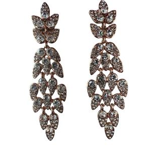 Rose gold chandelier earrings, bridal wedding with clear rhinestones plated